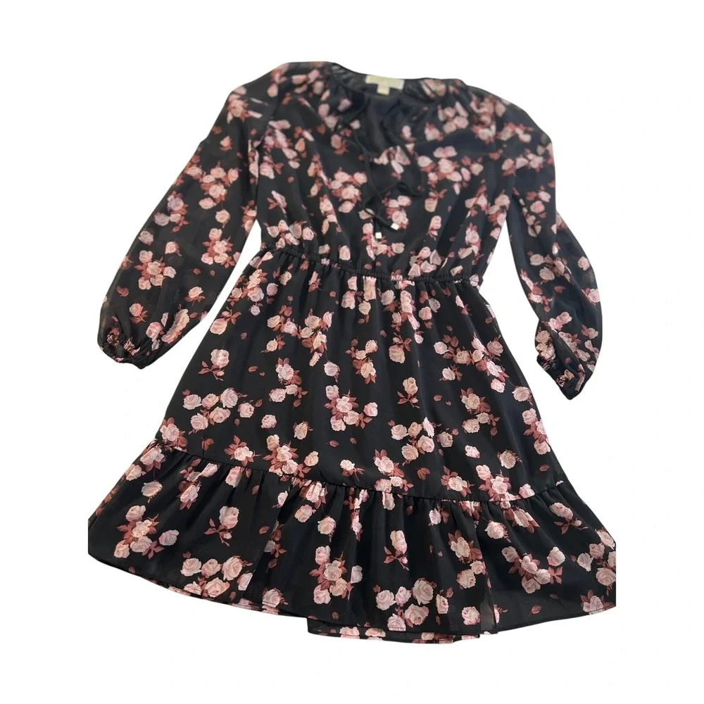 Michael Kors Women Dress Small Floral Print Long Sleeve Mini Casual Designer EUC